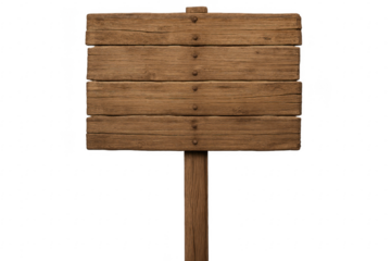 Old wooden sign with nails on transparent background