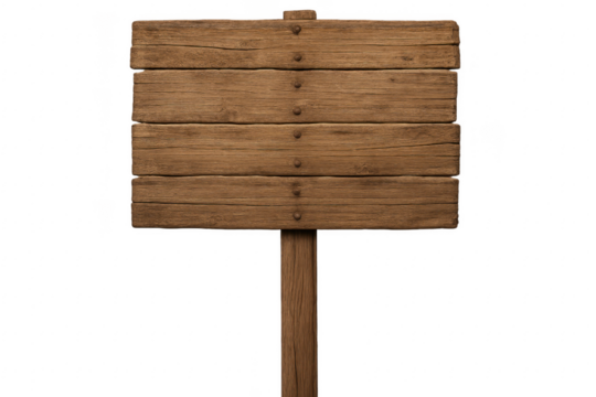 Old wooden sign with nails on transparent background