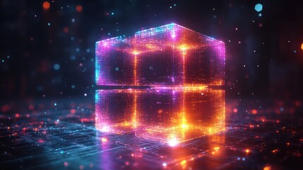 Glowing, vibrant cube of light