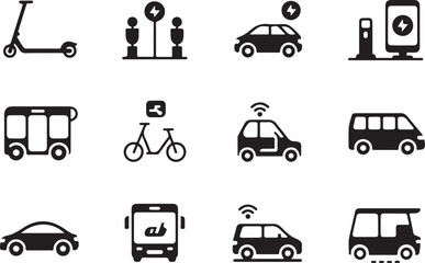 Electric vehicles and sustainable transportation icons