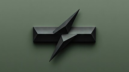 Fototapeta premium Geometric black lightning bolt design on a muted olive background.