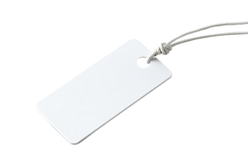 Blank rectangular white tag with knotted string