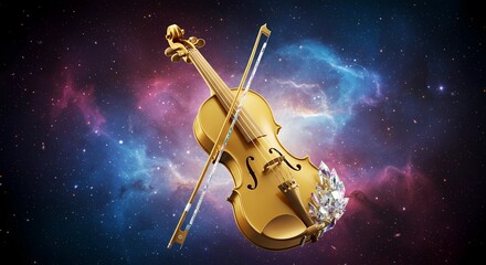 Fototapeta premium Symphony of the Stars: Golden Violin in the Cosmic Realm