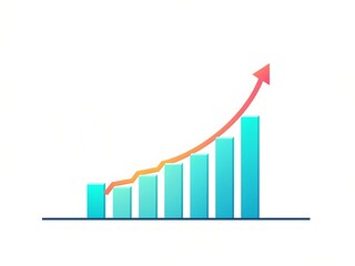 Flat vector illustration of a bar graph increasing with glowing arrows and sparkles — concept of business growth, financial success, economic performance, and modern digital investment trends

