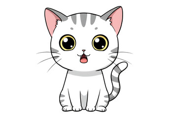 Obraz premium Adorable cartoon cat with gray stripes vector illustration on transparent background