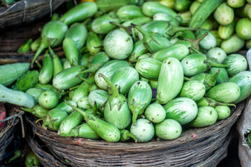 Many eggplants are in the market
