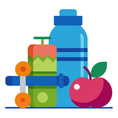 plastic bottle of milk and apples