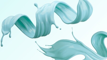 Dynamic abstract composition featuring flowing, swirling liquid in a vibrant teal color