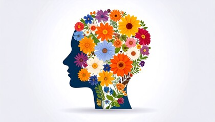 Floral head silhouette, woman's profile