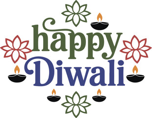 Festive happy diwali vector illustration with colorful lamps and floral decorations