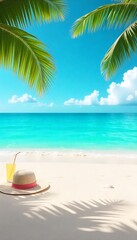 Fototapeta premium Generative AI: Tranquil tropical beach escape with turquoise sea and soft sand evokes relaxation