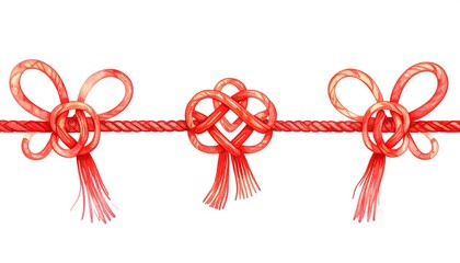Decorative red string knots