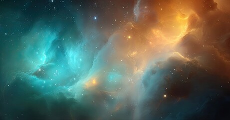 Obraz premium Cosmic nebula swirls in vibrant teal and orange