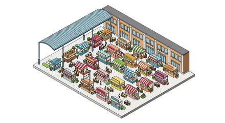 Obraz premium Marketplace scene with stalls and awning, public space
