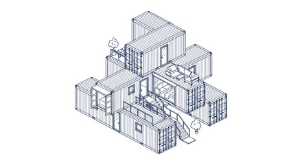 Fototapeta premium Modular eco-retreat concept outline structure building design