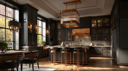 Luxury kitchen interior with copper fixtures
