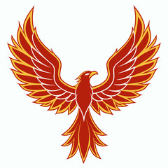 Obraz premium Illustration of a majestic phoenix with fiery red and gold plumage, isolated on white background, symbolizing rebirth, power, and transformation