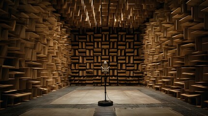 Microphone in an anechoic chamber; sound test; room; quiet; background; audio recording
