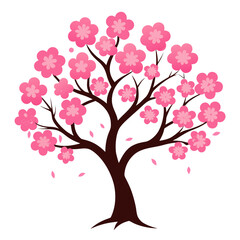 Fototapeta premium Pink cherry blossom tree vector illustration 