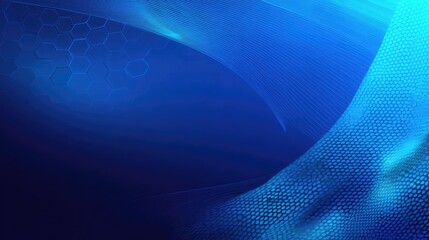 Abstract digital art, dark blue hues, flowing lines, hexagonal grid