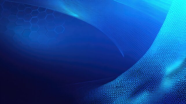 Abstract digital art, dark blue hues, flowing lines, hexagonal grid