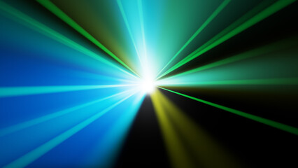 Multicolor Light Rays In Green Blue And Yellow Bursting From Center With Glowing Illumination