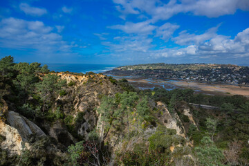 2024-12-31 A VIEW OF A SMALL RIDGE THE LOWER INLET AND THE SURROUNDING NEIGHBORHOOD WITH THE PACIFIC OCEAN AND A NICE SKY FROM TORREY PINES STATE PARK IN LA JOLLA NEAR SAN DIEGO CALIFORNIA 