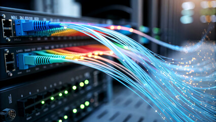 Innovative Fiber Optic Technology Implementation in Data Centers High-Speed Connectivity Solutions Network Optimization Technology Infrastructure Close-Up View Modern Communication Systems