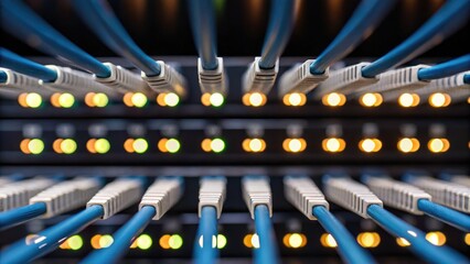 High-Speed Data Transfer Event Data Center Fiber Optic Networking Digital Environment Close-Up View Cutting-Edge Technology and Connectivity Concept