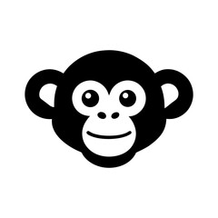 Chimpanzee face in black silhouette on white background for wild animal mascot use