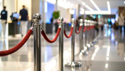 Crimson Rope Barrier Guiding Guests in a Sophisticated Venue, Maintaining Order