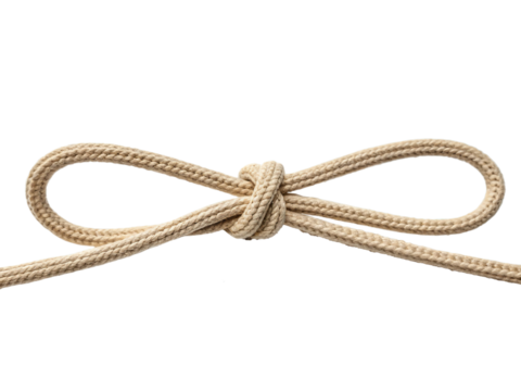 Rope tied in a bow isolated on transparent background with copy space