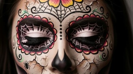 Intricate Calavera Catrina Makeup Artistic Face Paint for Dia de los Muertos