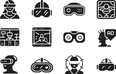 Virtual reality and metaverse technology icon set