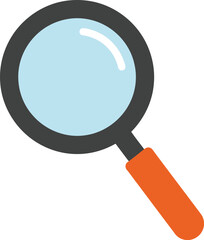 Vector art of a simple, flat design icon of a magnifying glass with an orange handle, symbolizing search, discovery, and investigation on a white background