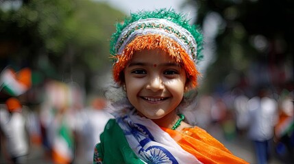 Joyful Girl Celebrating Indian Independence Day
