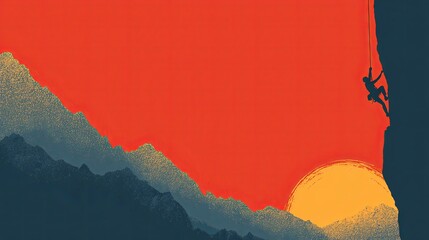 Minimalist Mountain Climber at Sunrise Illustration