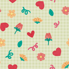 seamless pattern with hearts and flowers