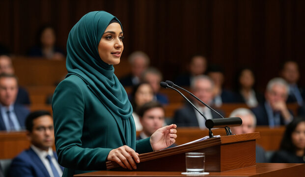Muslimische Politikerin h&auml;lt eine Rede