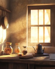 Sunlit rustic kitchen
