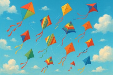 Colorful kites soaring skyward.