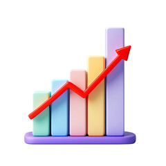 3d png colorful bar graph with red arrow pointing up isolated on transparent background 3d rendering of business chart for growth, success and investment transparent background