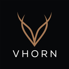 Initial Letter V Horn Bull Buffalo Cow Cattle Head Toro Taurus logo design vector