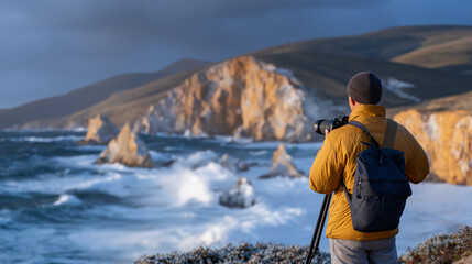 Coastal sunrise photography capturing waves and cliffs
