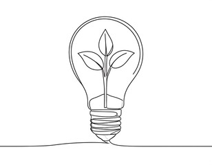 Continuous line drawing of an energy-saving lightbulb