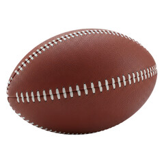 An American football with a textured brown surface and white laces, isolated on a white background
