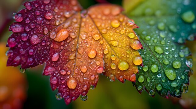 Colorful leaves of the Mullerian alpestris with water drops