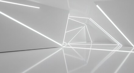 Luminous Maze Abstract White Space with Geometric Light Patterns.