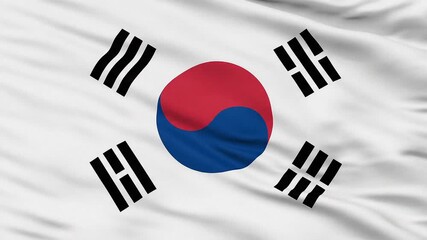 South Korea Flag Waving in Wind, Seamless Looping Animation, Footage Animation 4K