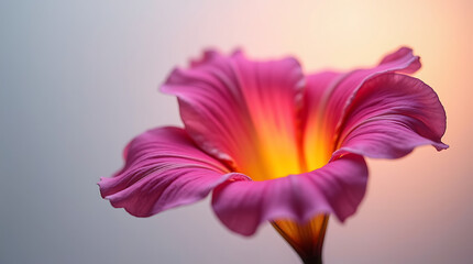 Vibrant pink flower with yellow center and ruffled petals against a soft gradient background bloom blossom